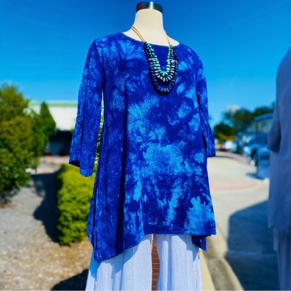 Blue Tie-Dye Women's Top - Picture 1 of 5